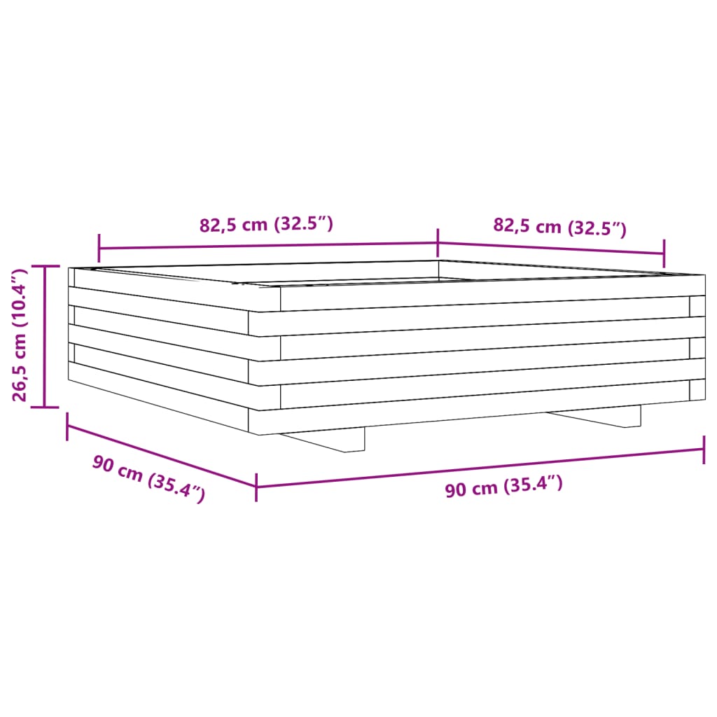 Pflanzkübel 90x90x26,5 cm Massivholz Douglasie