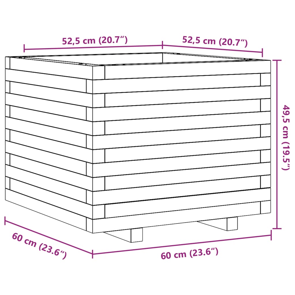 Pflanzkübel Wachsbraun 60x60x49,5 cm Massivholz Kiefer