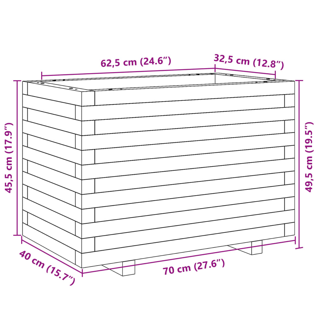 Pflanzkübel Wachsbraun 70x40x49,5 cm Massivholz Kiefer