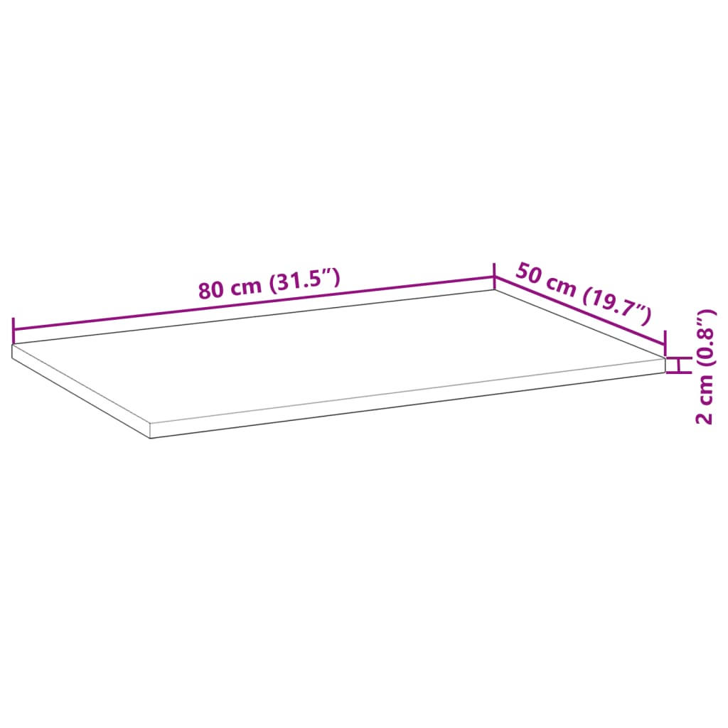 Tischplatte Rechteckig 80x50x2 cm Massivholz Akazie