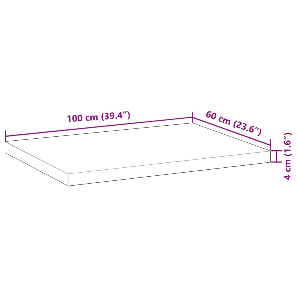 Tischplatte Rechteckig 100x60x4 cm Massivholz Akazie