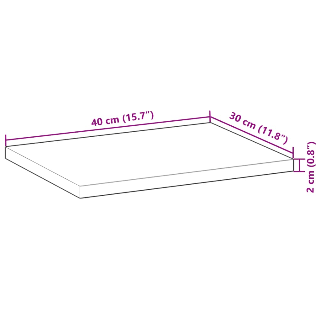 Tischplatte Rechteckig 40x30x2 cm Massivholz Akazie