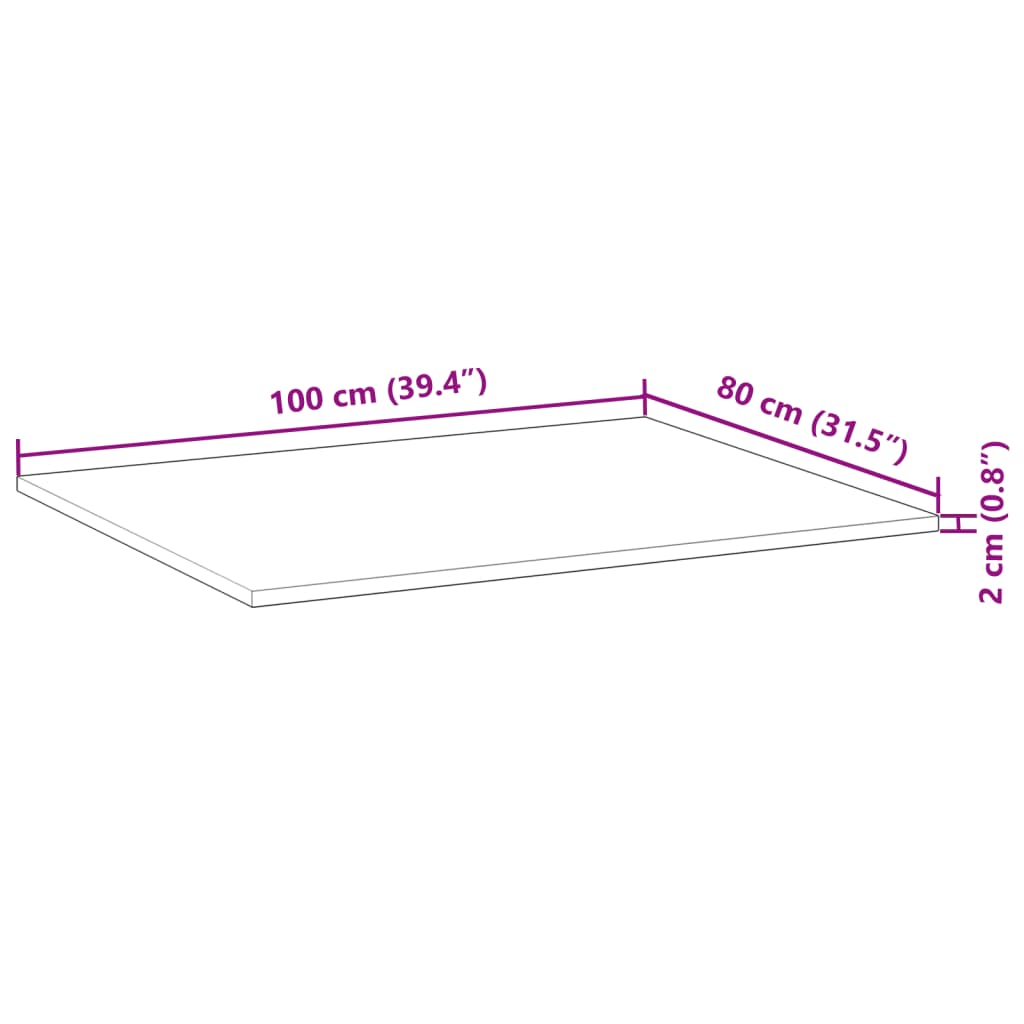 Tischplatte Rechteckig 100x80x2 cm Massivholz Akazie