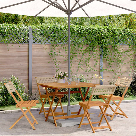 5-tlg. Garten-Essgruppe Beige Poly Rattan und Massivholz