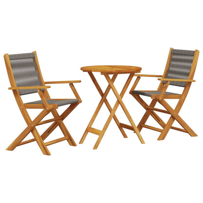 3-tlg. Bistro-Set Grau Polypropylen und Massivholz