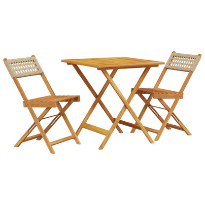 3-tlg. Bistro-Set Beige Poly Rattan und Massivholz