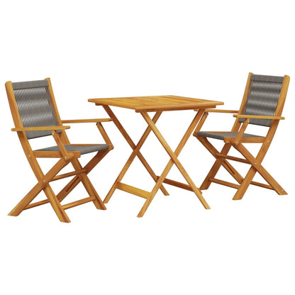 3-tlg. Bistro-Set Grau Polypropylen und Massivholz