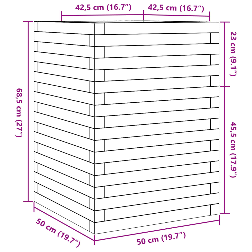 Pflanzkübel Wachsbraun 50x50x68,5 cm Massivholz Kiefer