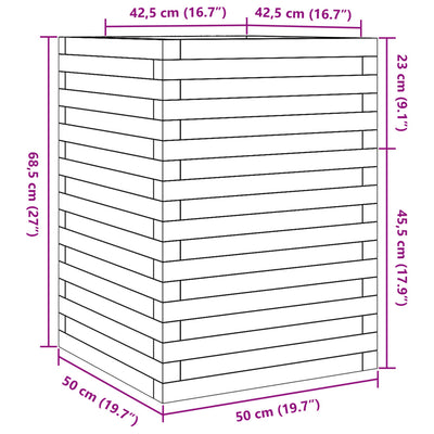 Pflanzkübel Wachsbraun 50x50x68,5 cm Massivholz Kiefer