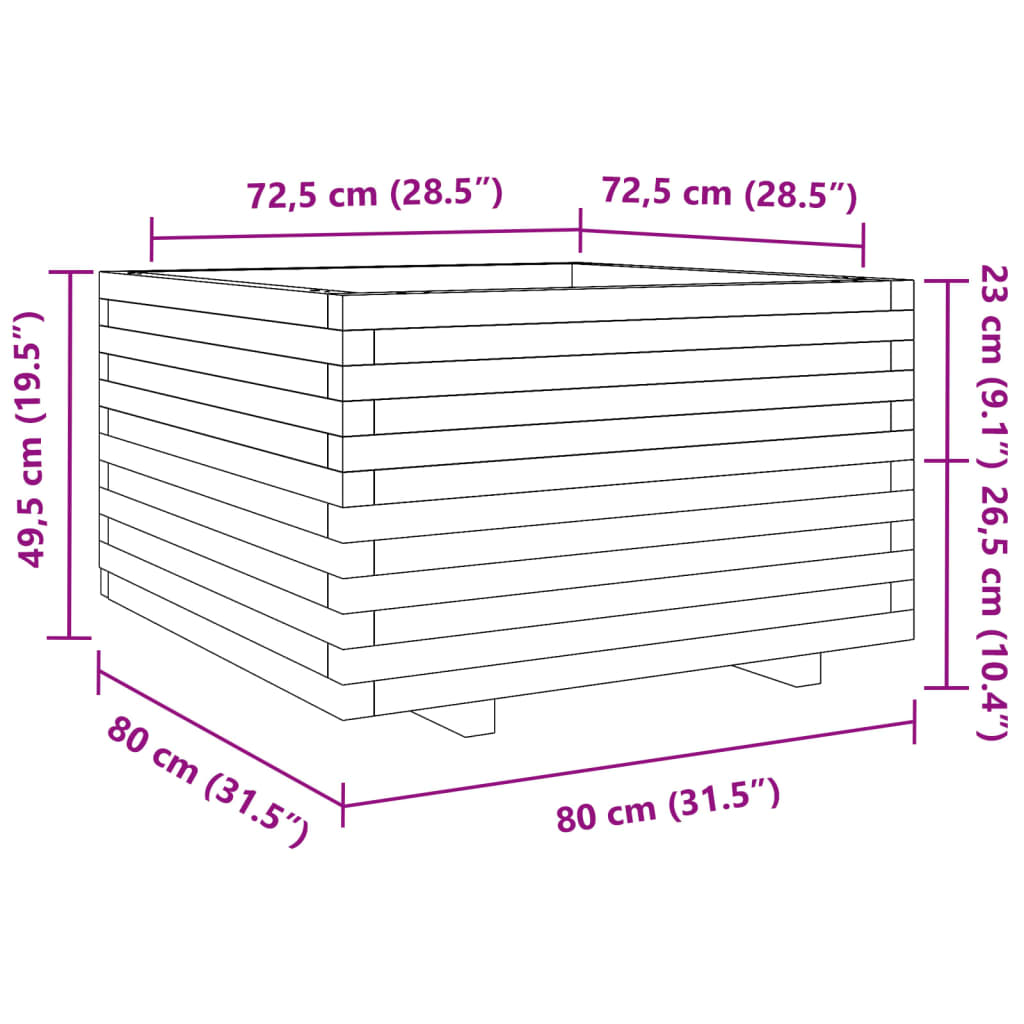 Pflanzkübel 80x80x49,5 cm Massivholz Kiefer