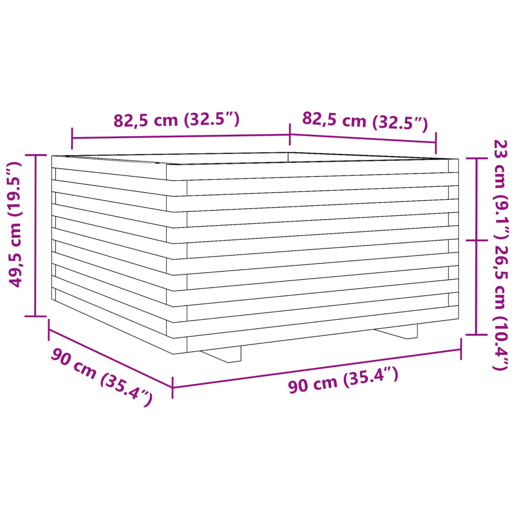 Pflanzkübel 90x90x49,5 cm Massivholz Kiefer