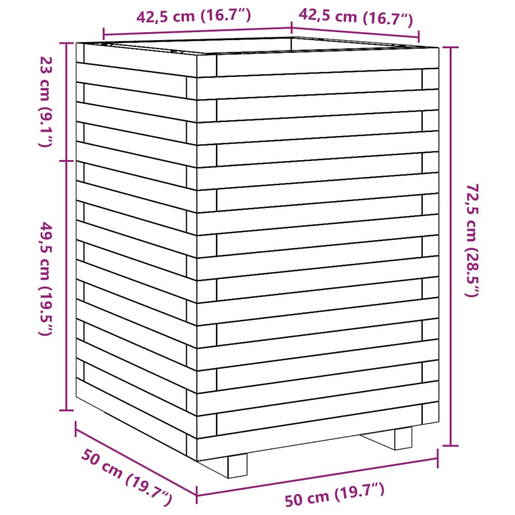 Pflanzkübel Wachsbraun 50x50x72,5 cm Massivholz Kiefer