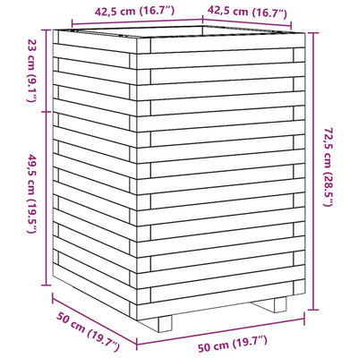 Pflanzkübel Wachsbraun 50x50x72,5 cm Massivholz Kiefer