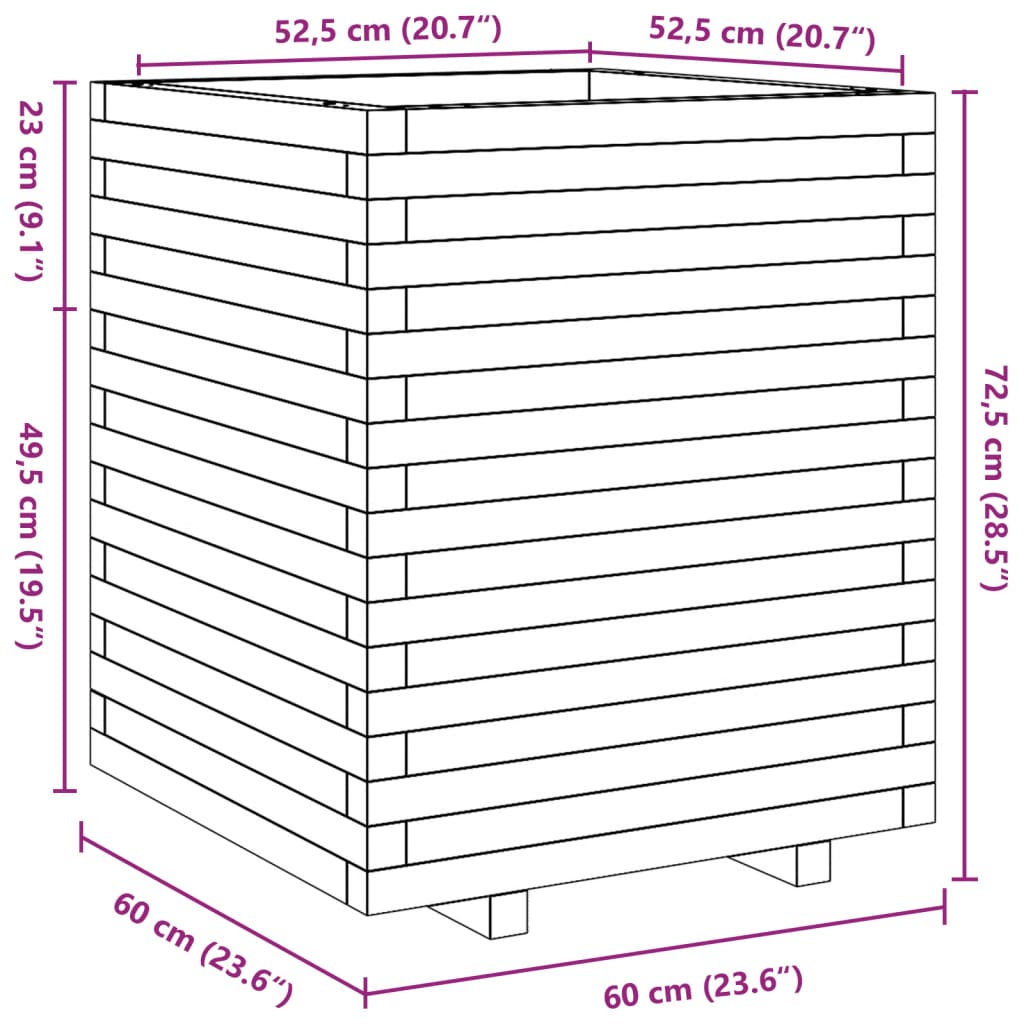 Pflanzkübel Wachsbraun 60x60x72,5 cm Massivholz Kiefer