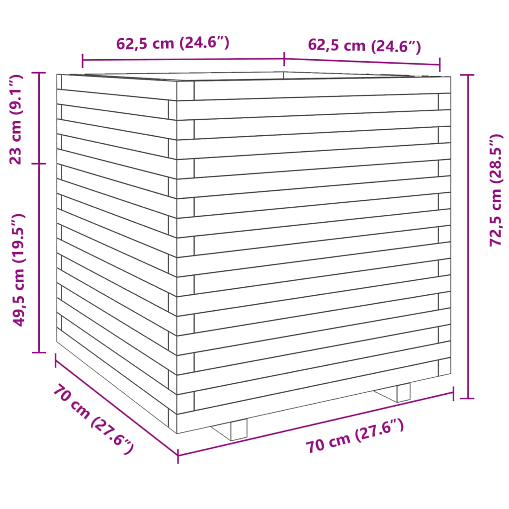 Pflanzkübel Weiß 70x70x72,5 cm Massivholz Kiefer