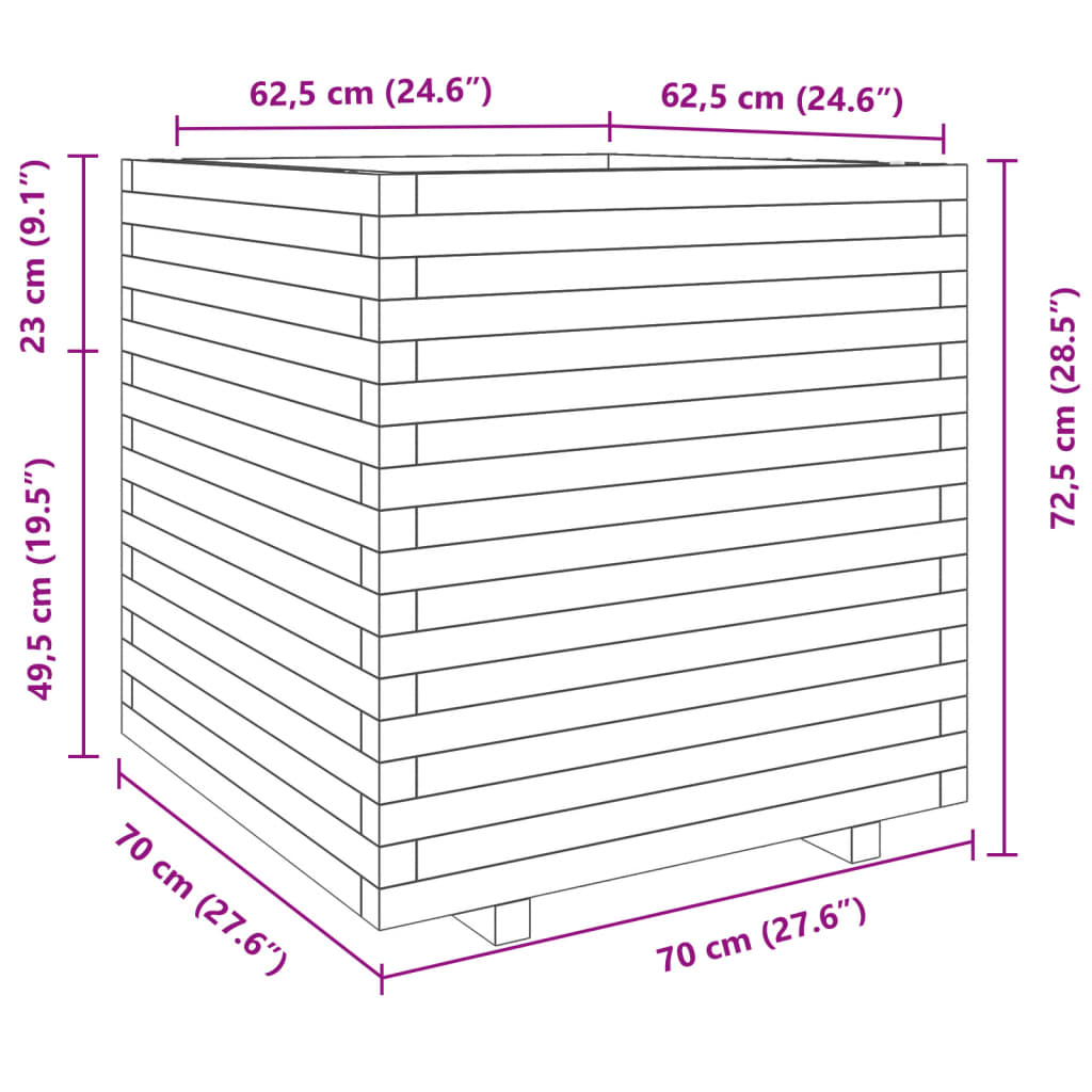 Pflanzkübel Wachsbraun 70x70x72,5 cm Massivholz Kiefer