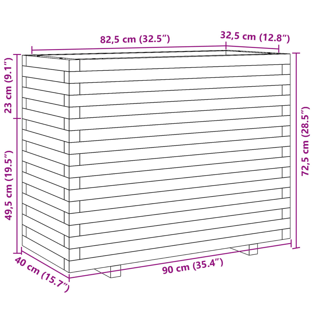 Pflanzkübel Wachsbraun 90x40x72,5 cm Massivholz Kiefer