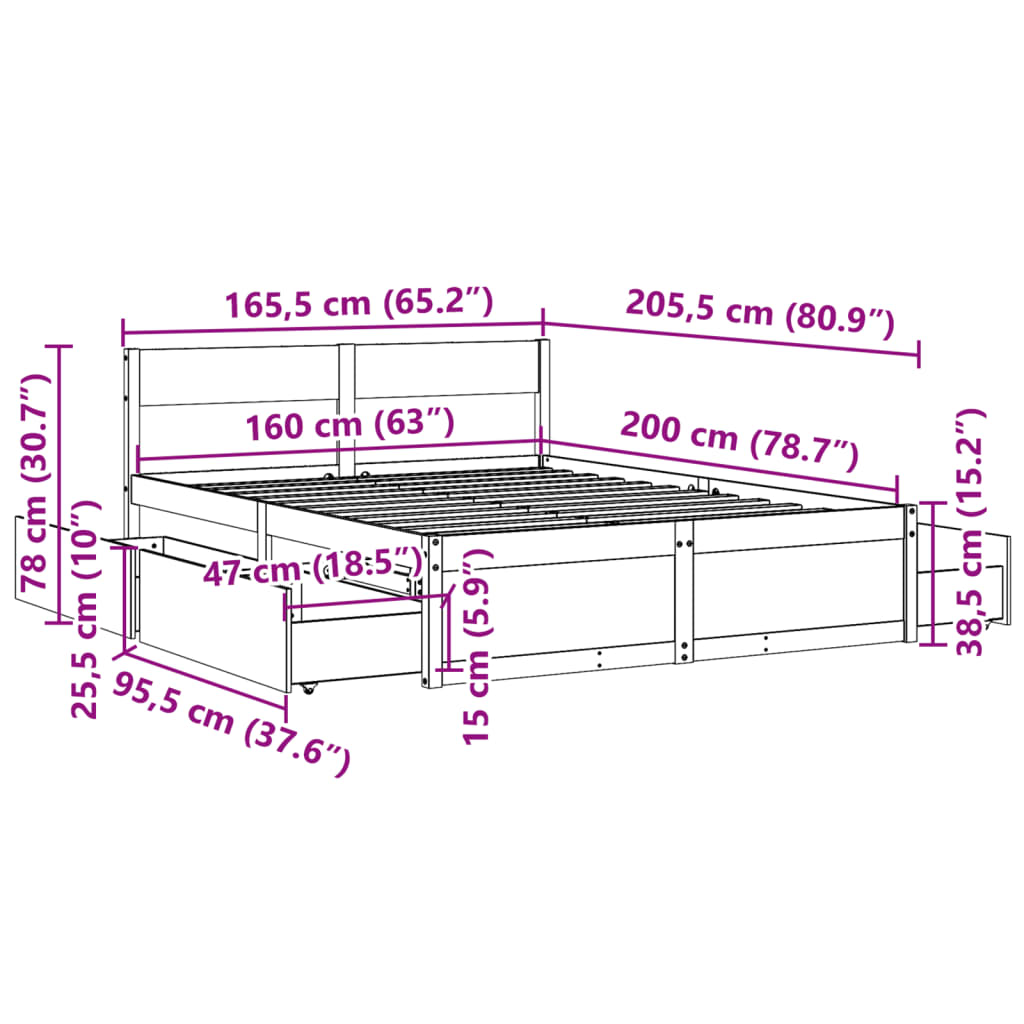 Massivholzbett ohne Matratze 160x200 cm Kiefernholz