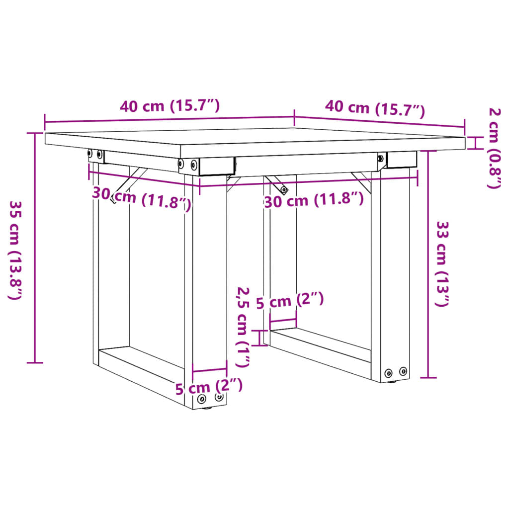 Couchtisch O-Gestell 40x40x35cm Massivholz Kiefer und Gusseisen