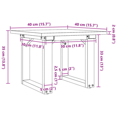 Couchtisch O-Gestell 40x40x35cm Massivholz Kiefer und Gusseisen