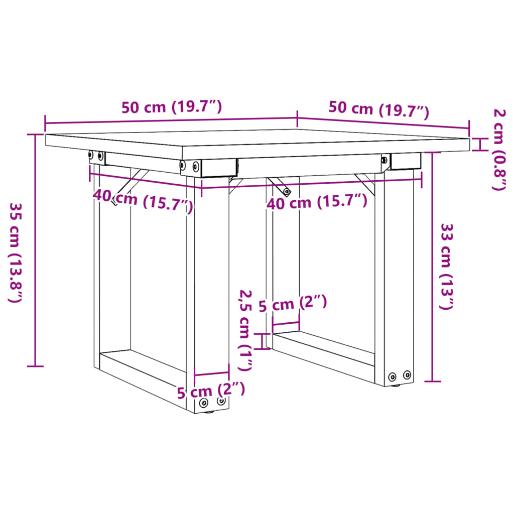 Couchtisch O-Gestell 50x50x35cm Massivholz Kiefer und Gusseisen