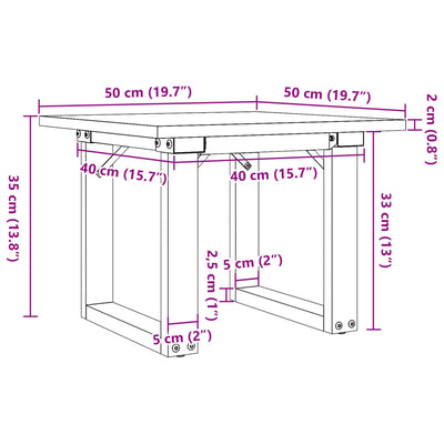 Couchtisch O-Gestell 50x50x35cm Massivholz Kiefer und Gusseisen