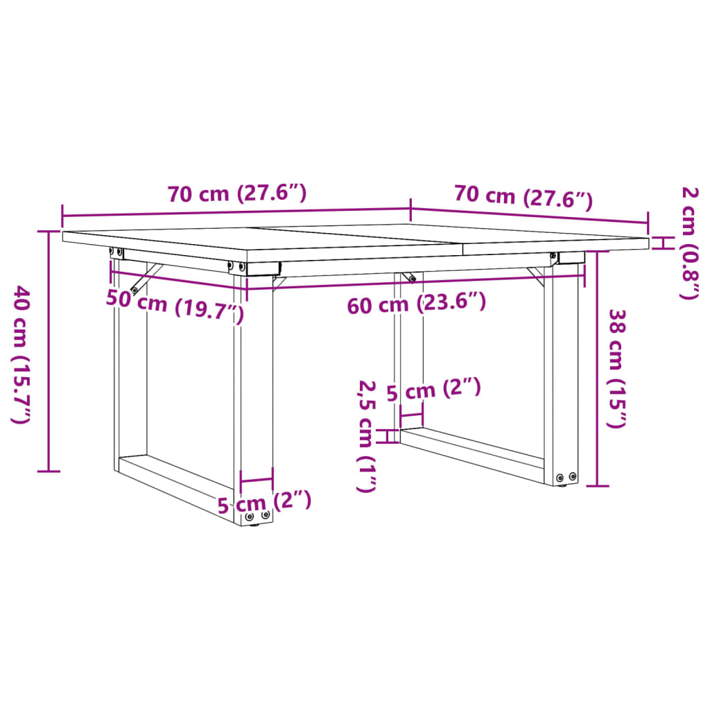 Couchtisch O-Gestell 70x70x40cm Massivholz Kiefer und Gusseisen