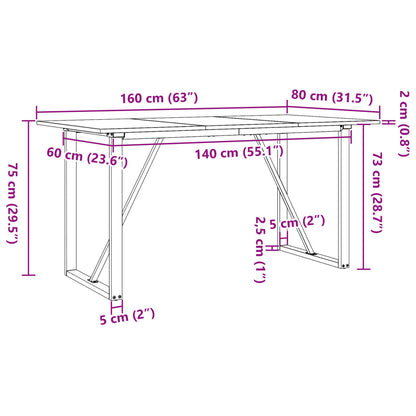 Esstisch O-Gestell 160x80x75 cm Massivholz Kiefer und Gusseisen