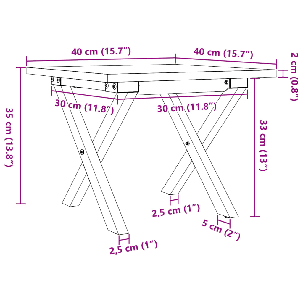 Couchtisch X-Gestell 40x40x35cm Massivholz Kiefer und Gusseisen