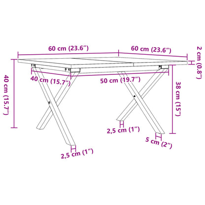 Couchtisch X-Gestell 60x60x40cm Massivholz Kiefer und Gusseisen