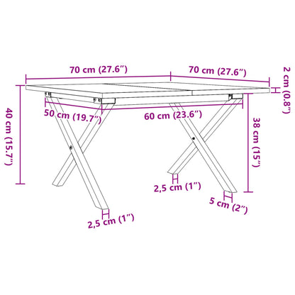 Couchtisch X-Gestell 70x70x40cm Massivholz Kiefer und Gusseisen