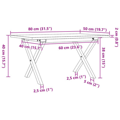 Couchtisch X-Gestell 80x50x40cm Massivholz Kiefer und Gusseisen