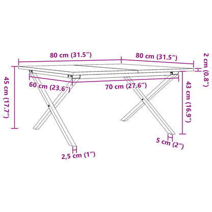 Couchtisch X-Gestell 80x80x45cm Massivholz Kiefer und Gusseisen