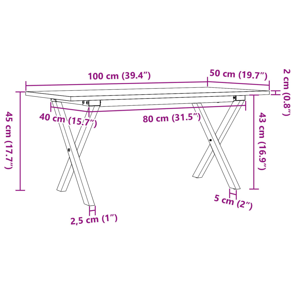 Couchtisch X-Gestell 100x50x45 cm Massivholz Kiefer & Gusseisen