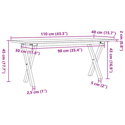 Couchtisch X-Gestell 110x40x45 cm Massivholz Kiefer & Gusseisen