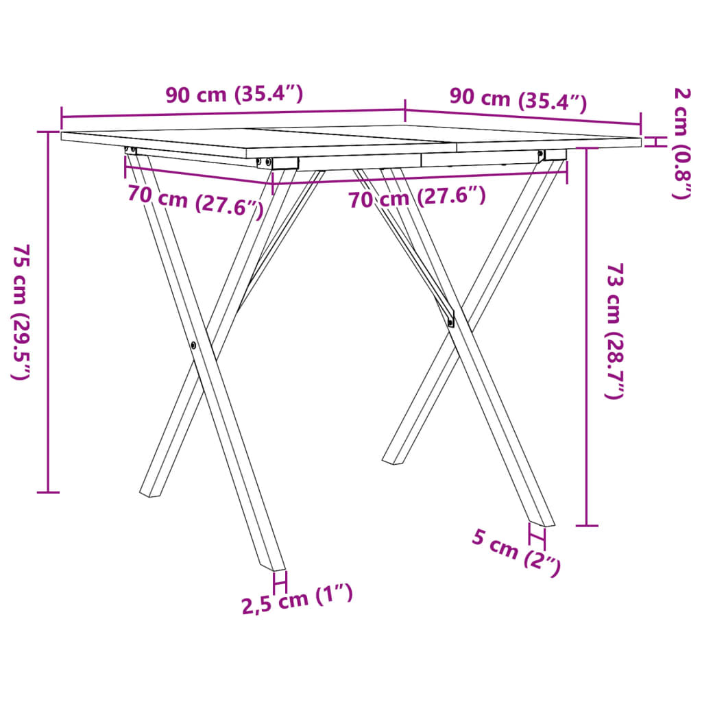 Esstisch X-Gestell 90x90x75cm Massivholz Kiefer und Gusseisen