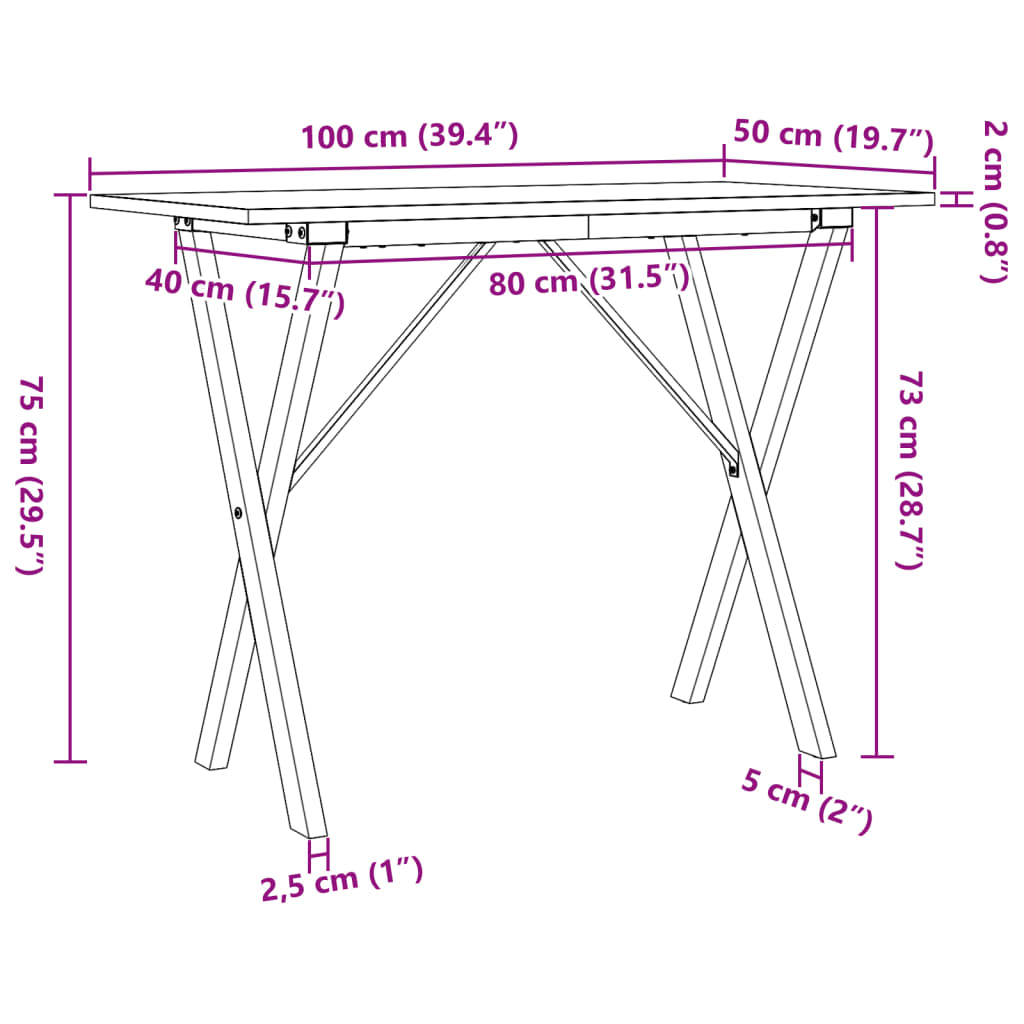 Esstisch X-Gestell 100x50x75 cm Massivholz Kiefer und Gusseisen