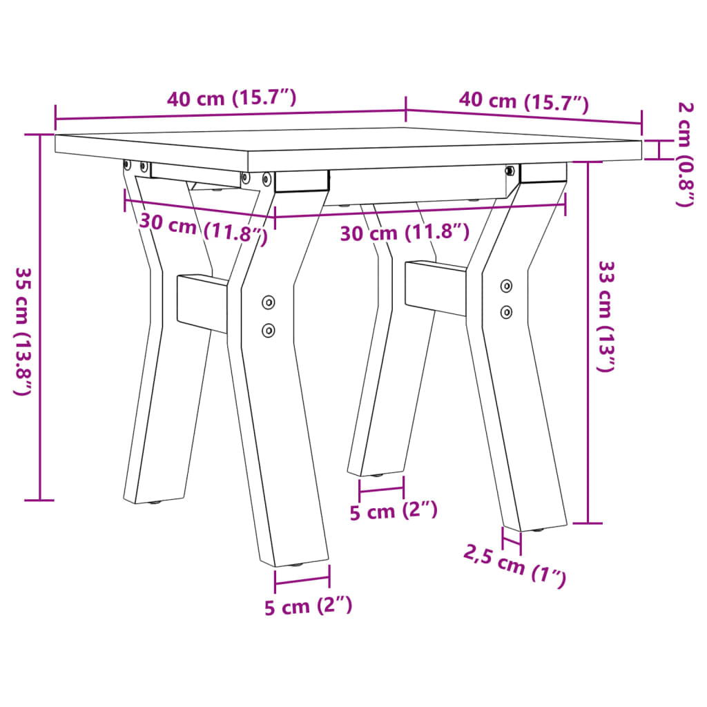 Couchtisch Y-Gestell 40x40x35 cm Massivholz Kiefer & Gusseisen