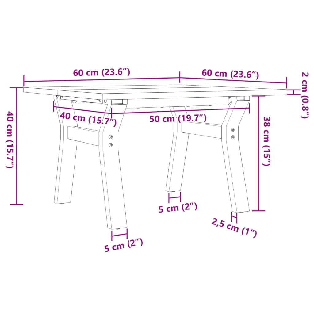 Couchtisch Y-Gestell 60x60x40cm Massivholz Kiefer und Gusseisen