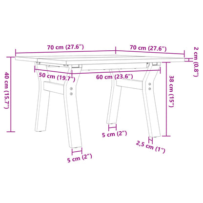 Couchtisch Y-Gestell 70x70x40cm Massivholz Kiefer und Gusseisen