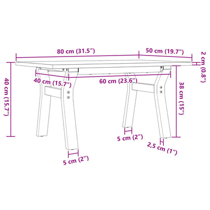 Couchtisch Y-Gestell 80x50x40cm Massivholz Kiefer und Gusseisen