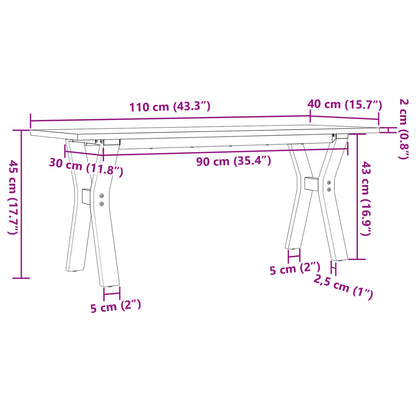 Couchtisch Y-Gestell 110x40x45 cm Massivholz Kiefer & Gusseisen