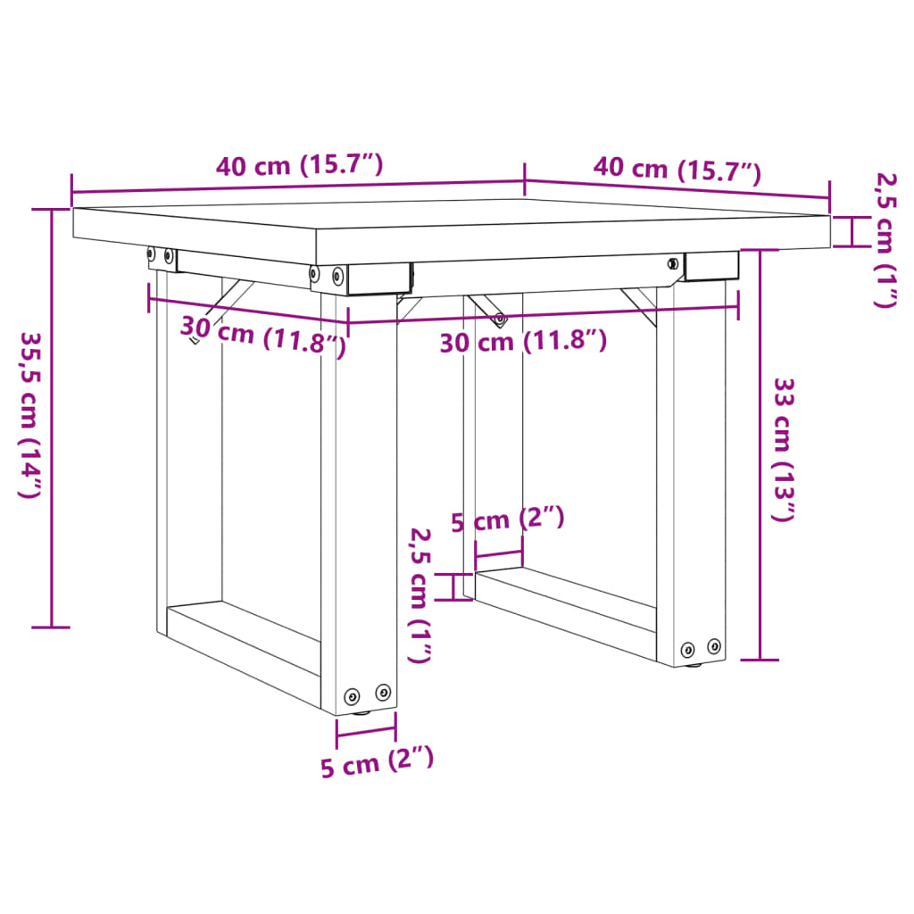 Couchtisch O-Gestell 40x40x35,5 Massivholz Kiefer und Gusseisen