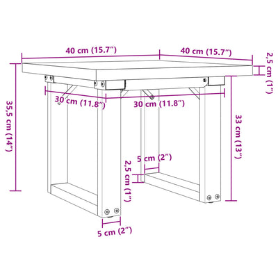 Couchtisch O-Gestell 40x40x35,5 Massivholz Kiefer und Gusseisen