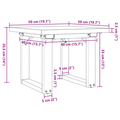 Couchtisch O-Gestell 50x50x35,5cm Massivholz Kiefer & Gusseisen