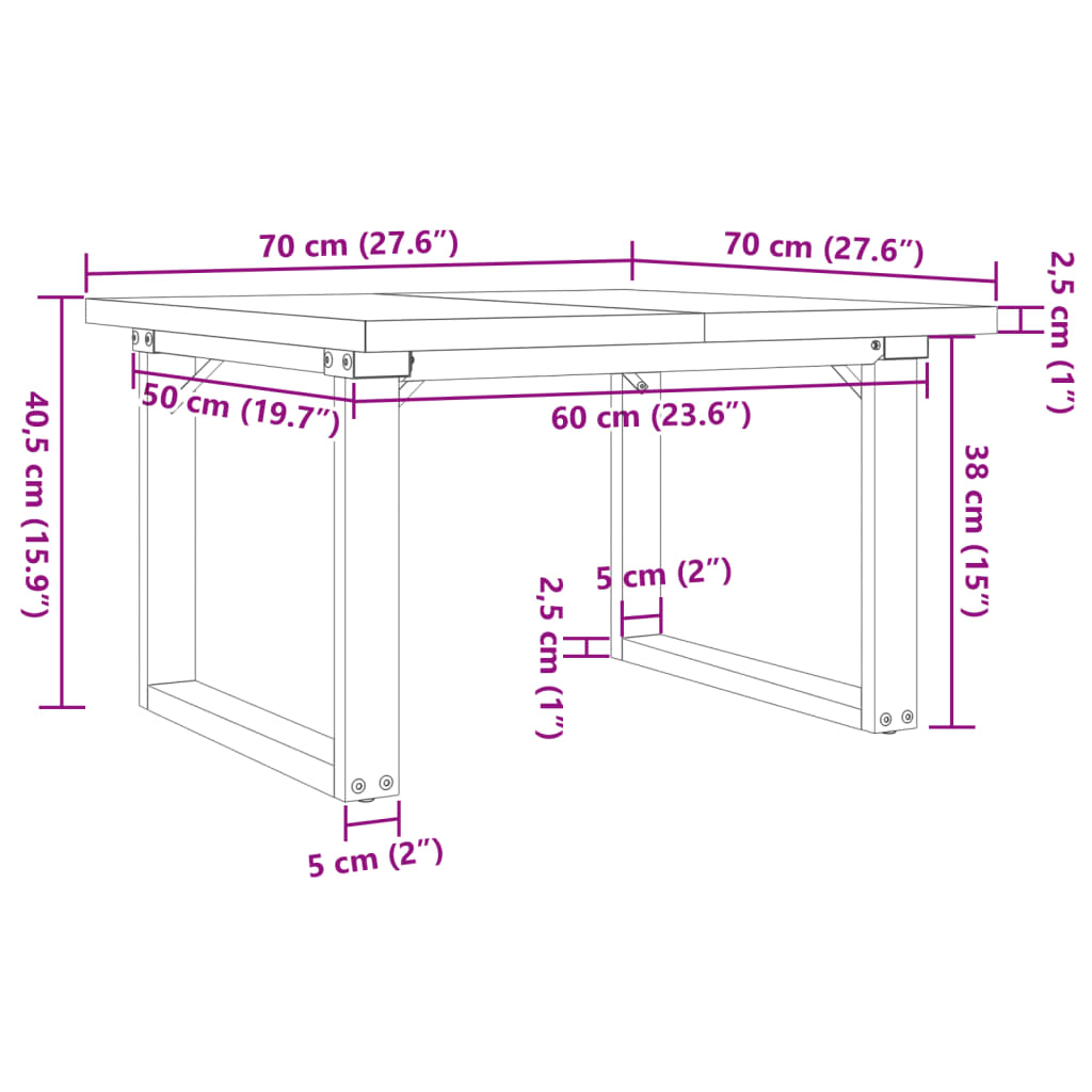 Couchtisch O-Gestell 70x70x40,5cm Massivholz Kiefer & Gusseisen