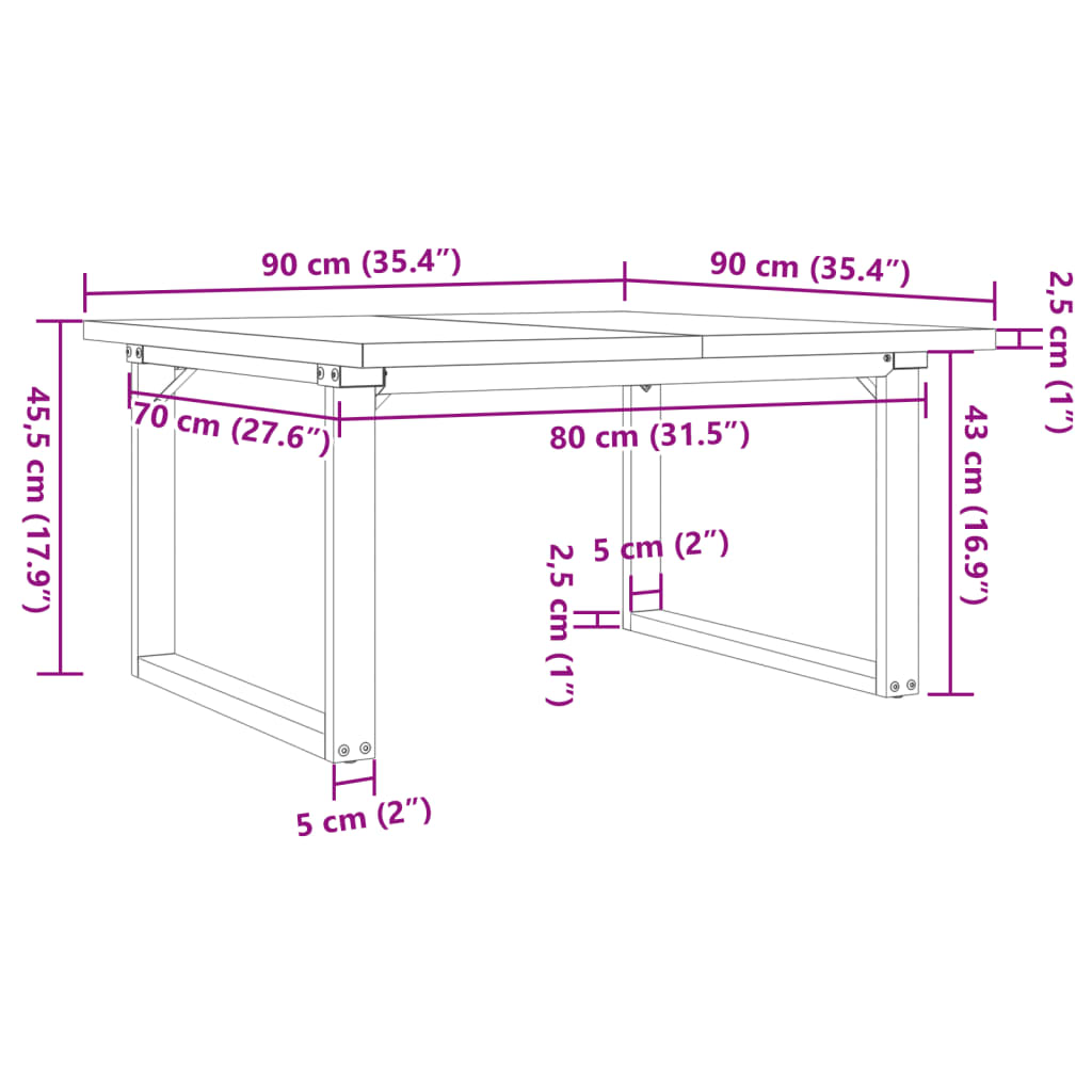 Couchtisch O-Gestell 90x90x45,5cm Massivholz Kiefer & Gusseisen