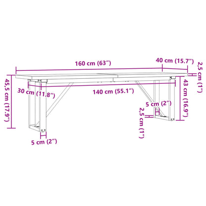 Couchtisch O-Gestell 160x40x45,5 cm Massivholz Kiefer Gusseisen