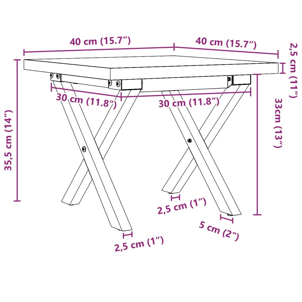 Couchtisch X-Gestell 40x40x35,5 Massivholz Kiefer und Gusseisen