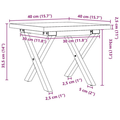 Couchtisch X-Gestell 40x40x35,5 Massivholz Kiefer und Gusseisen